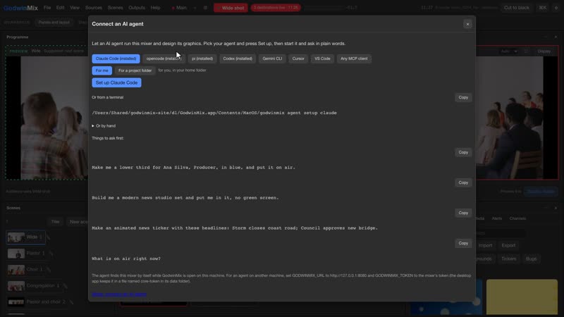 Connect an AI agent, with a Set up button for each one.